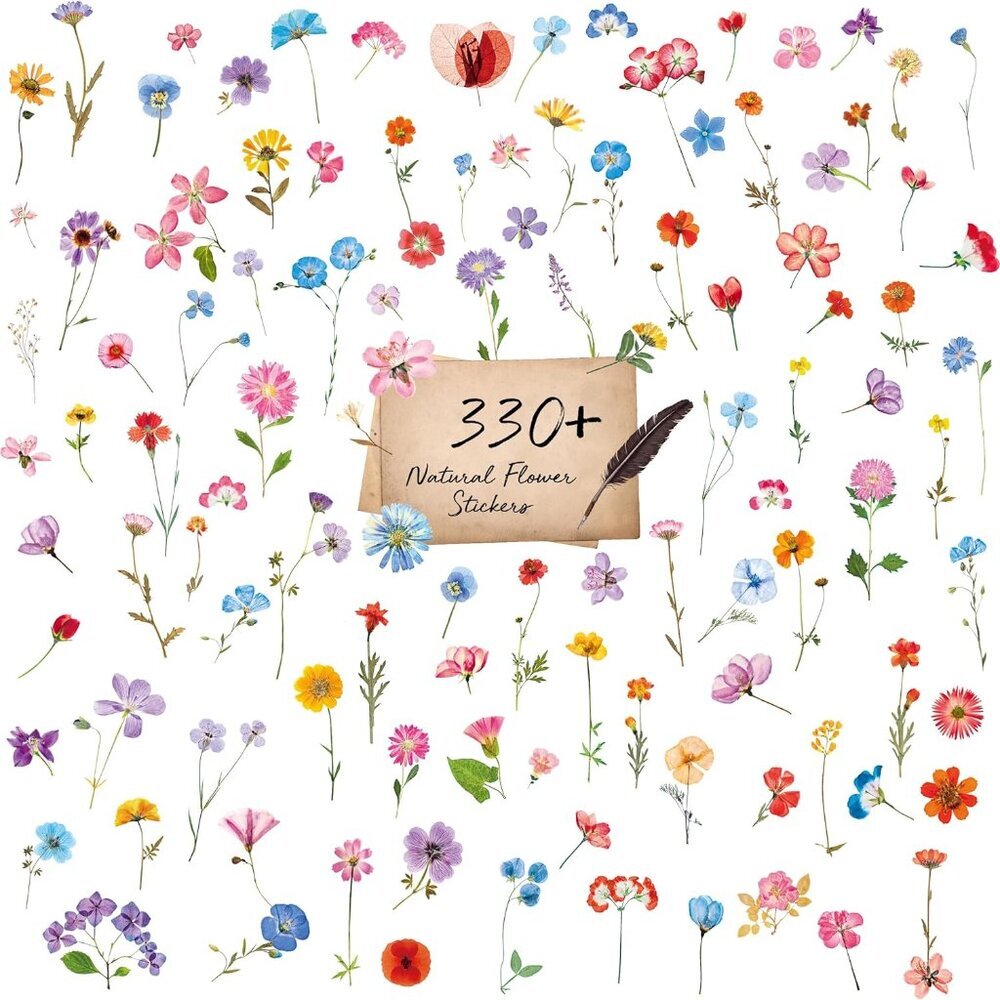 330+ PCS Natural Flower Stickers, Self-Adhesive PVC Nature Floral Stickers for S